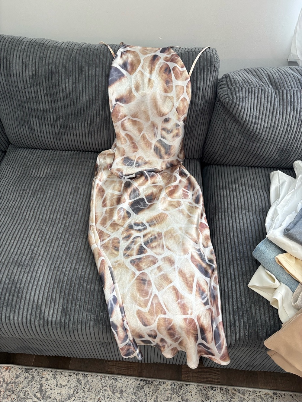 ASOS Strapless Giraffe-Print Slip Dress in Brown and Cream